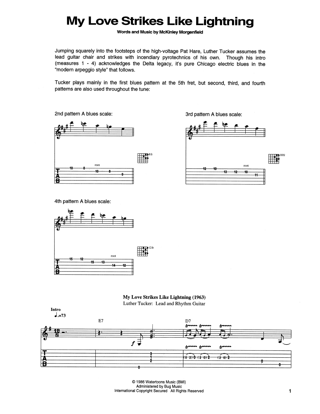 Muddy Waters My Love Strikes Like Lightning sheet music notes and chords arranged for Guitar Tab