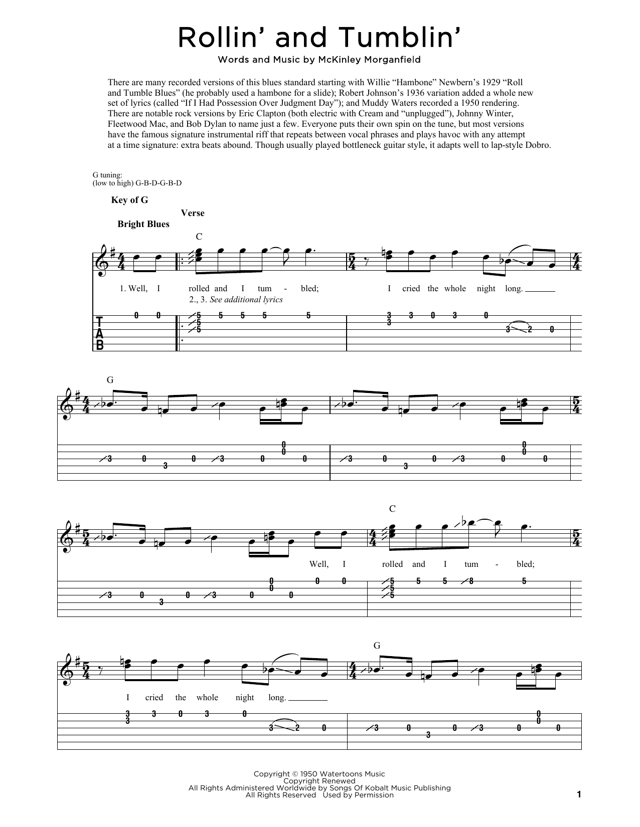 Muddy Waters Rollin' And Tumblin' (arr. Fred Sokolow) sheet music notes and chords arranged for Dobro