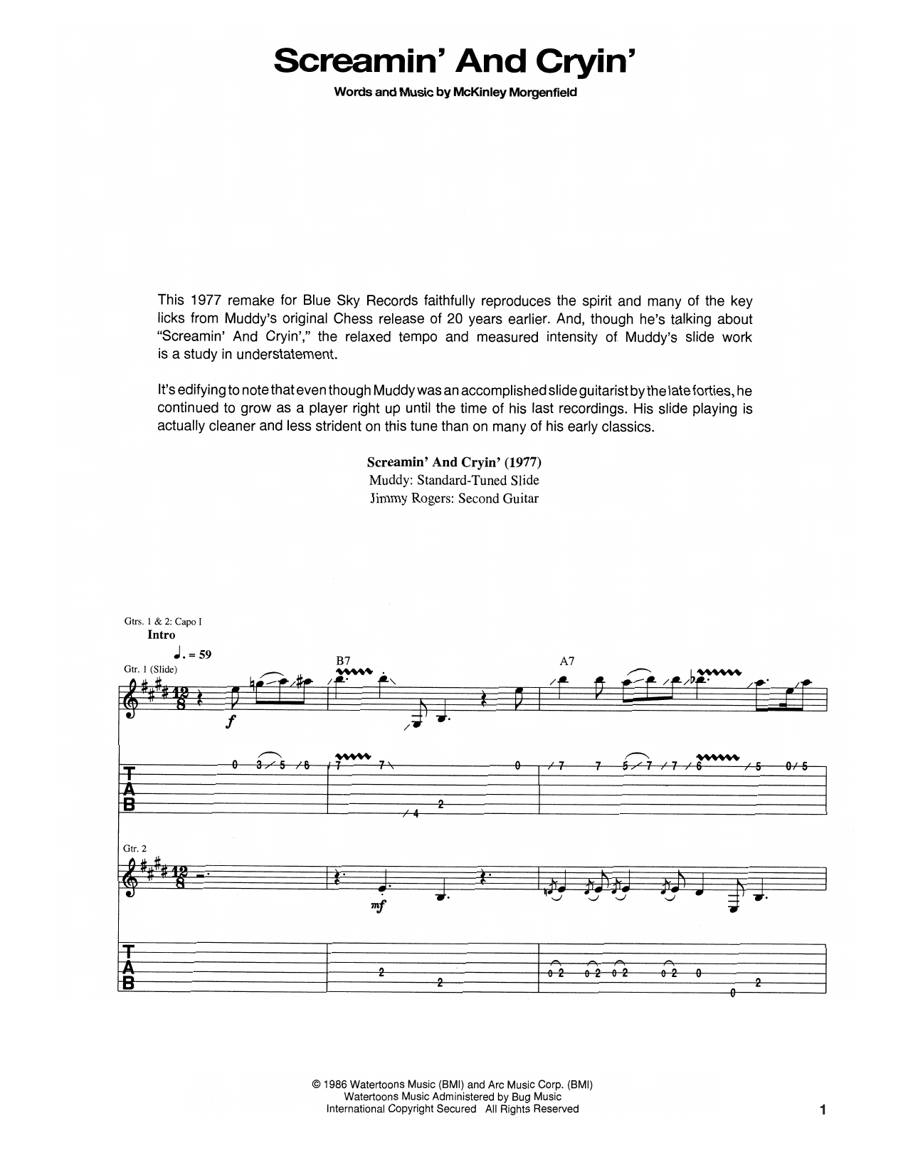 Muddy Waters Screamin' And Cryin' sheet music notes and chords arranged for Real Book – Melody, Lyrics & Chords