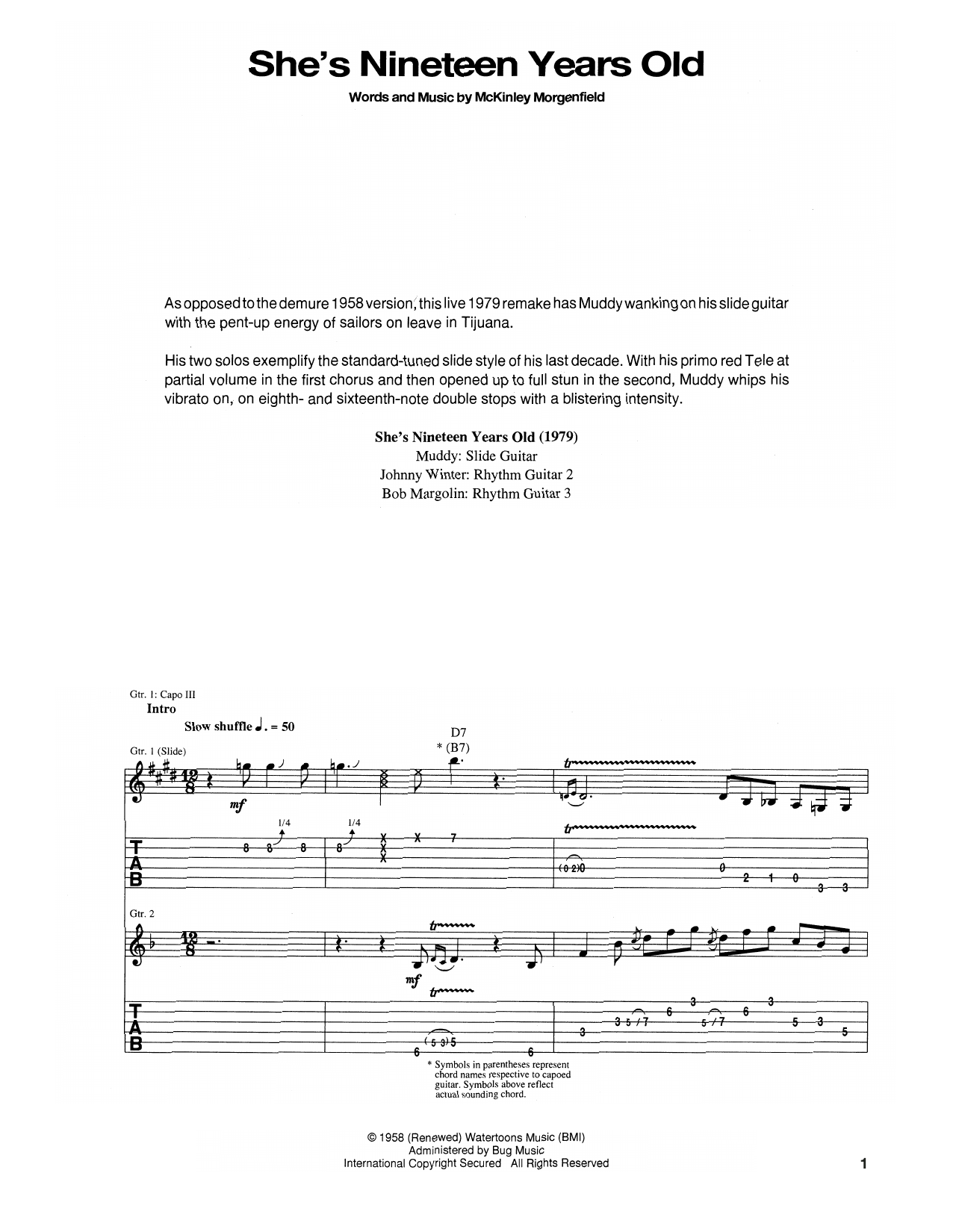 Muddy Waters She's Nineteen Years Old sheet music notes and chords arranged for Guitar Tab