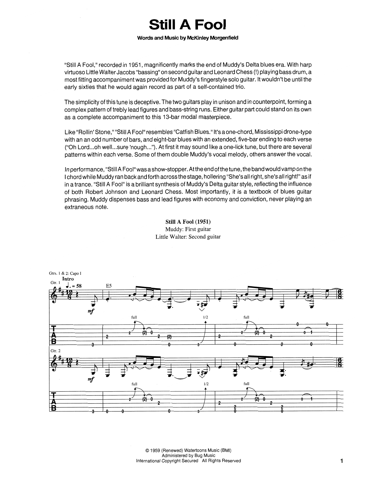 Muddy Waters Still A Fool sheet music notes and chords arranged for Real Book – Melody, Lyrics & Chords