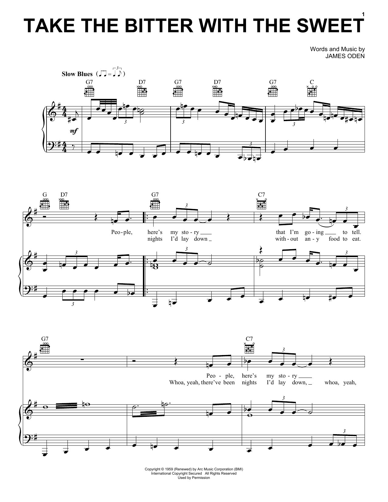 Muddy Waters Take The Bitter With The Sweet sheet music notes and chords arranged for Piano, Vocal & Guitar Chords (Right-Hand Melody)