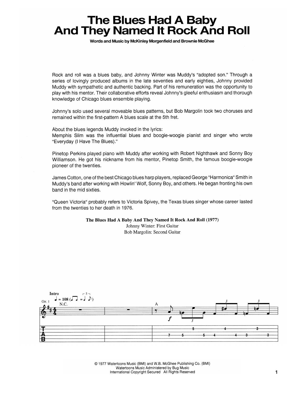 Muddy Waters The Blues Had A Baby And They Named It Rock And Roll sheet music notes and chords arranged for Real Book – Melody, Lyrics & Chords