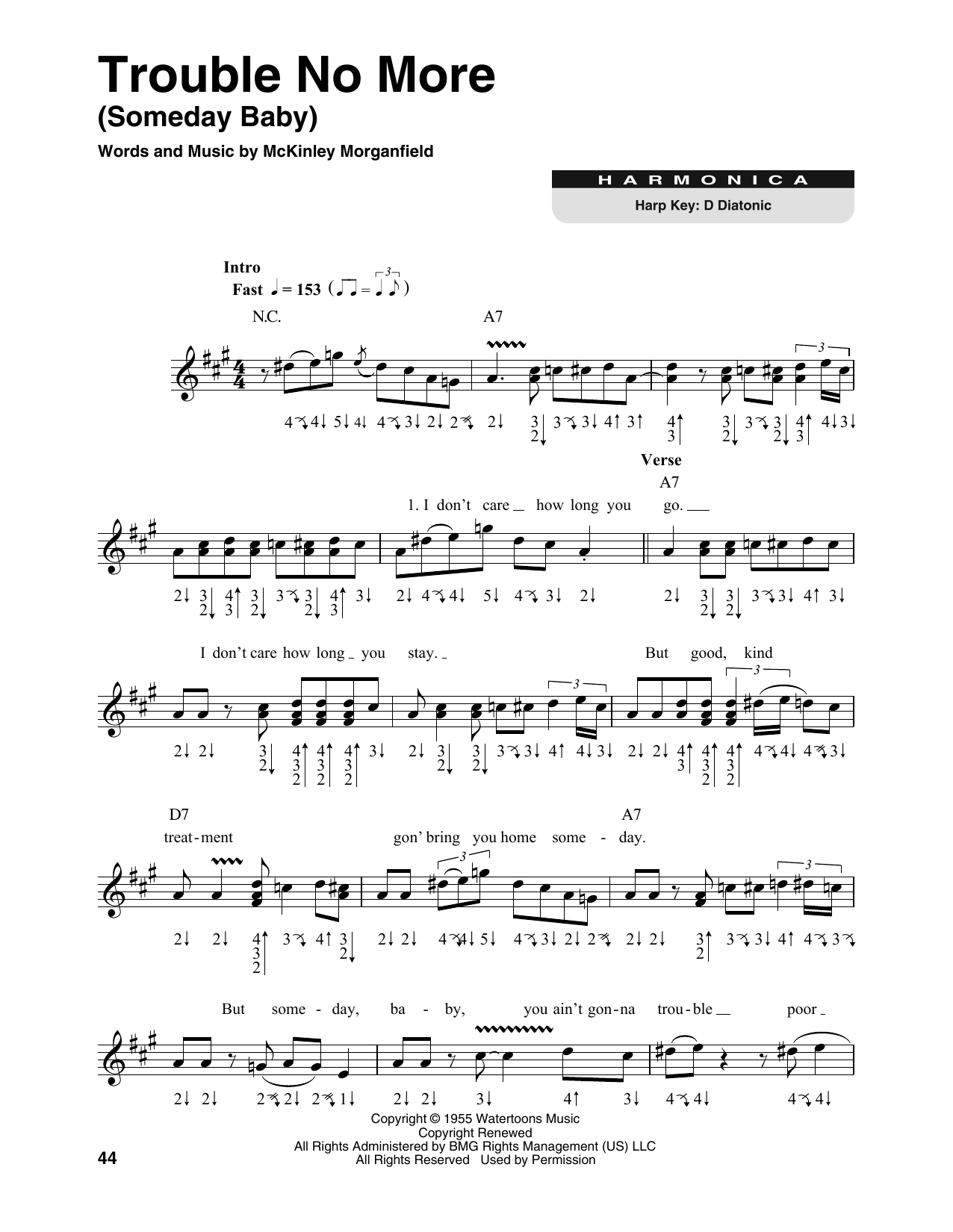 Muddy Waters Trouble No More (Someday Baby) sheet music notes and chords arranged for Harmonica