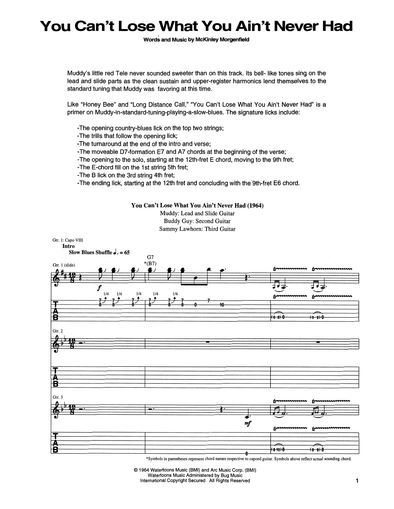 Muddy Waters You Can't Lose What You Ain't Never Had sheet music notes and chords arranged for Guitar Tab