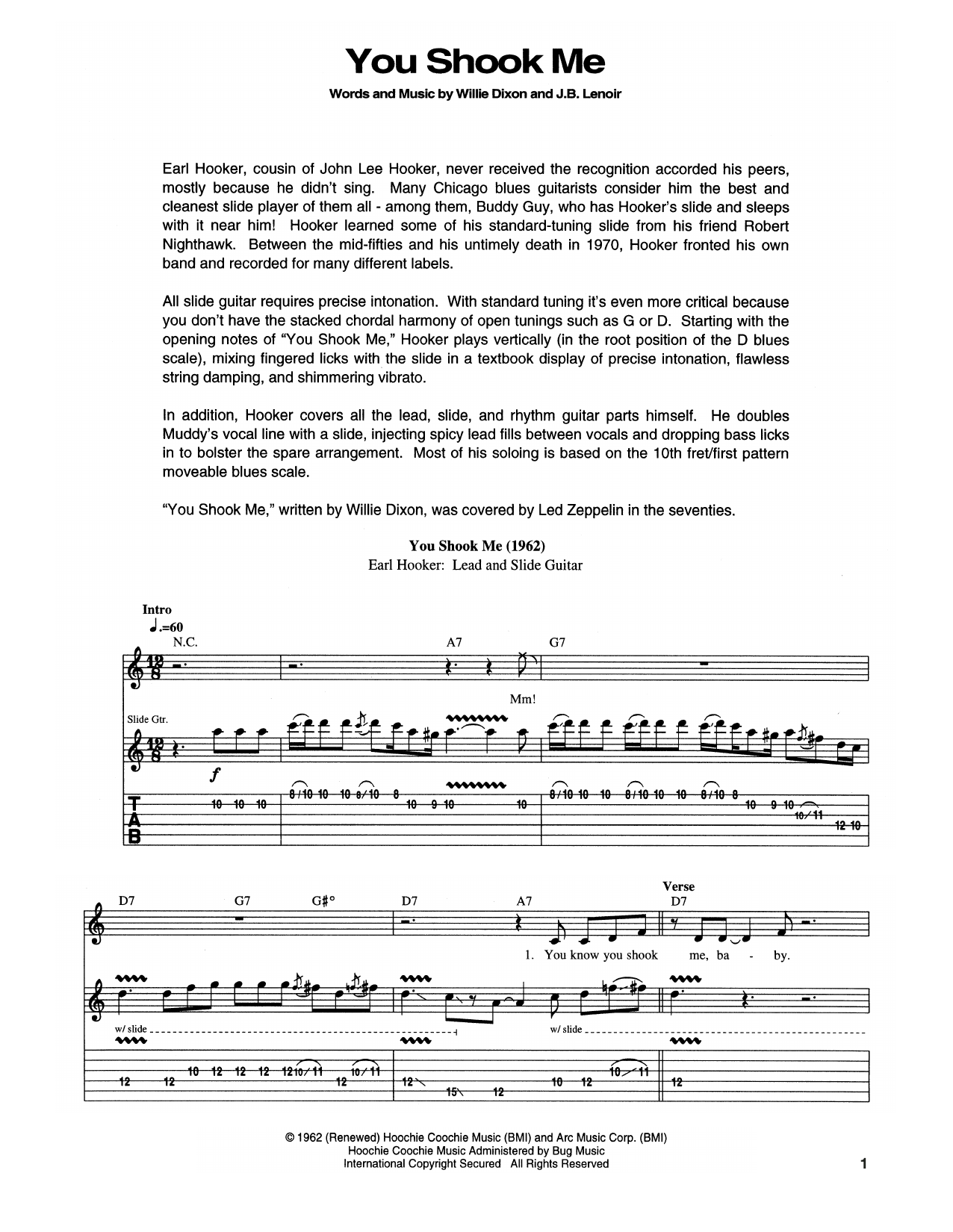 Muddy Waters You Shook Me sheet music notes and chords arranged for Guitar Tab