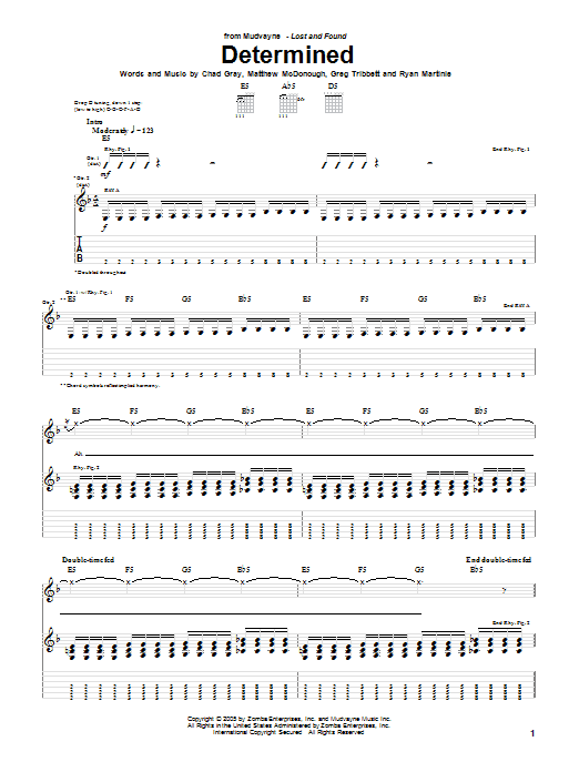 Mudvayne Determined sheet music notes and chords arranged for Bass Guitar Tab