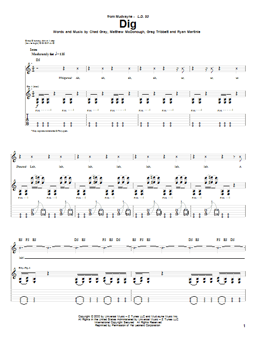 Mudvayne Dig sheet music notes and chords arranged for Guitar Tab