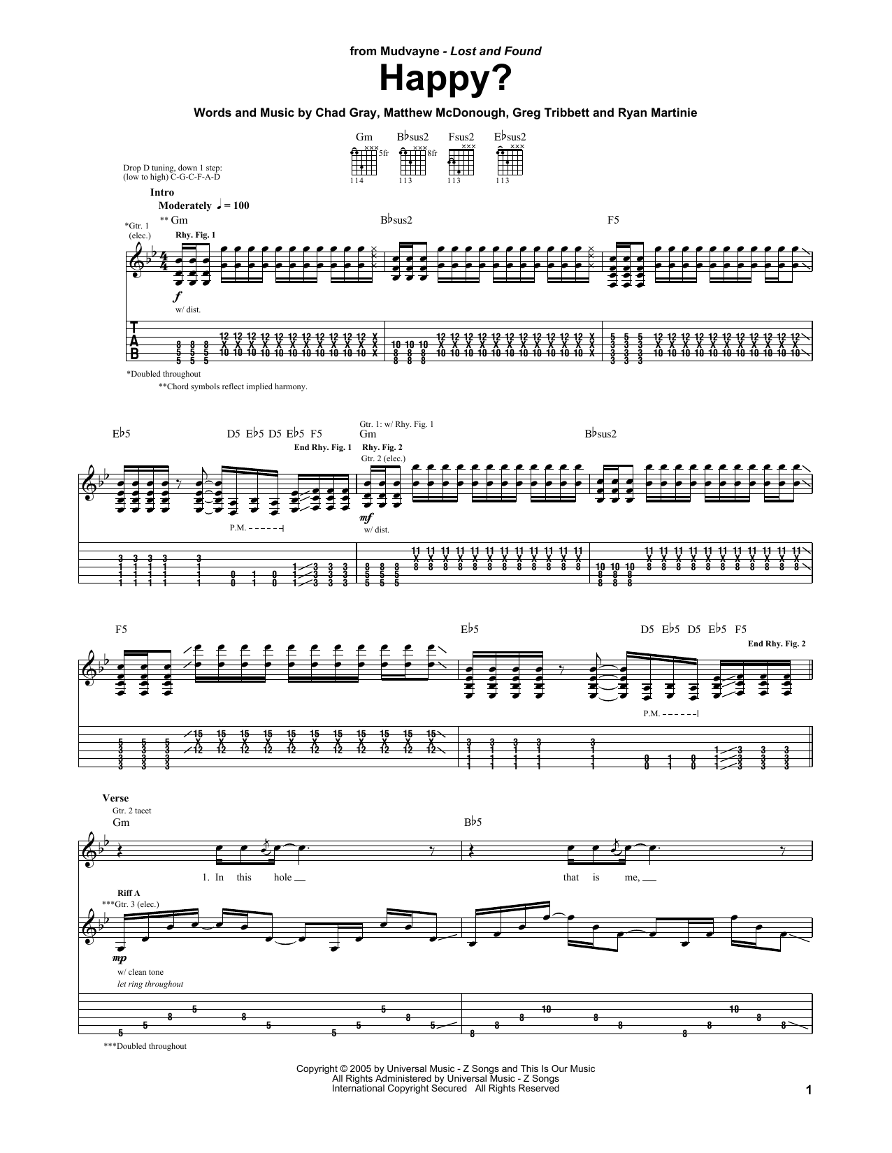 Mudvayne Happy? sheet music notes and chords arranged for Bass Guitar Tab