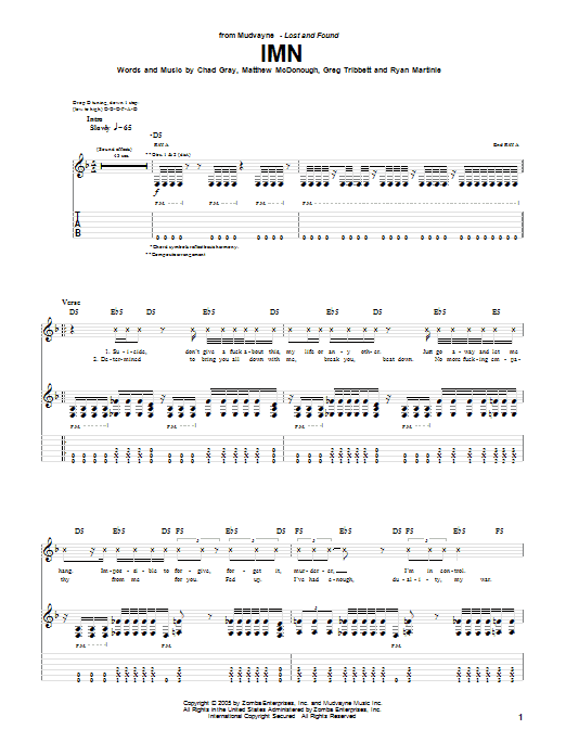 Mudvayne IMN sheet music notes and chords arranged for Bass Guitar Tab