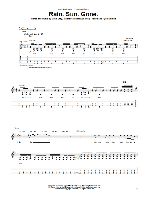Mudvayne Rain.Sun.Gone sheet music notes and chords arranged for Bass Guitar Tab