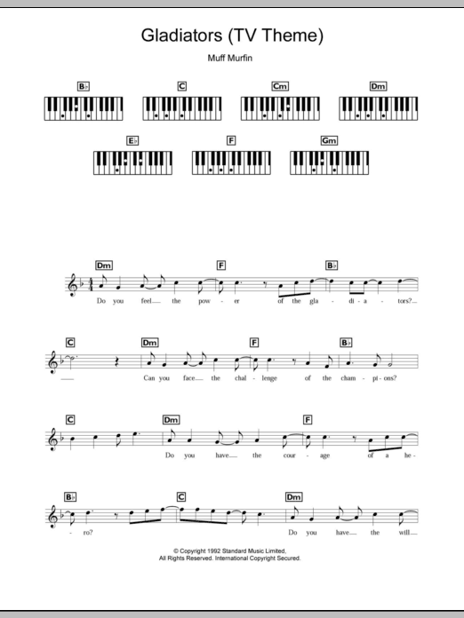 Muff Murfin Gladiators (TV Theme) sheet music notes and chords arranged for Piano Chords/Lyrics