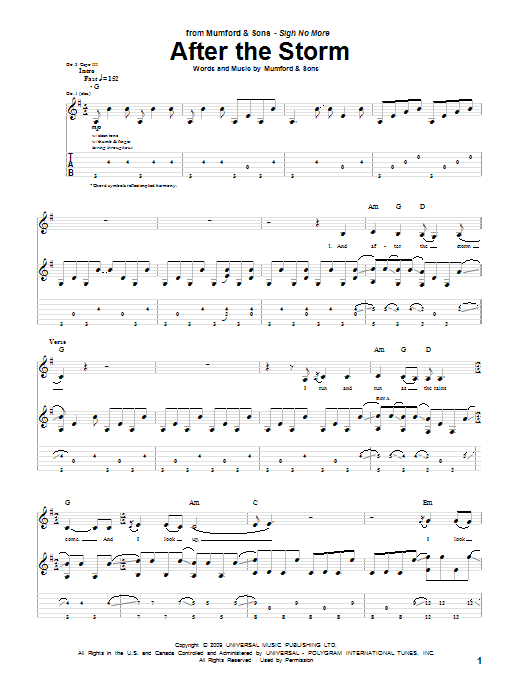 Mumford & Sons After The Storm sheet music notes and chords arranged for Piano, Vocal & Guitar Chords