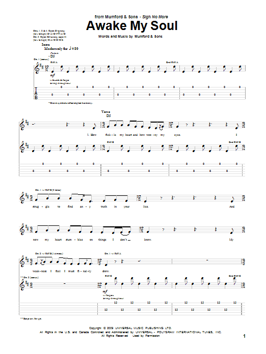 Mumford & Sons Awake My Soul sheet music notes and chords arranged for Piano, Vocal & Guitar Chords
