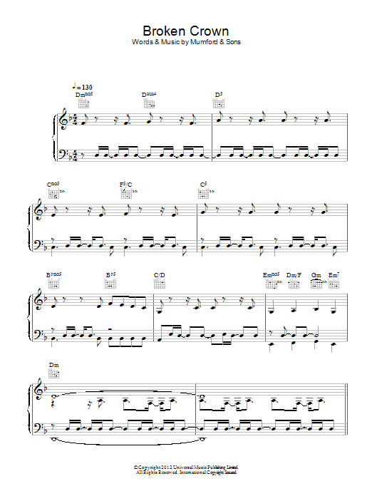 Mumford & Sons Broken Crown sheet music notes and chords arranged for Guitar Tab