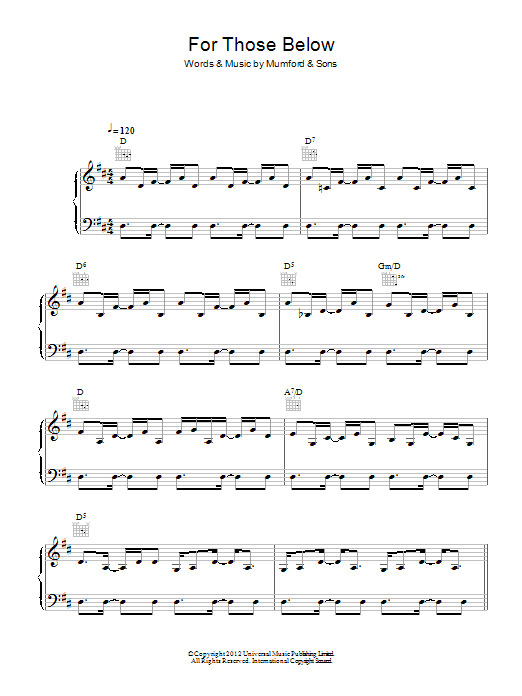 Mumford & Sons For Those Below sheet music notes and chords arranged for Piano, Vocal & Guitar Chords