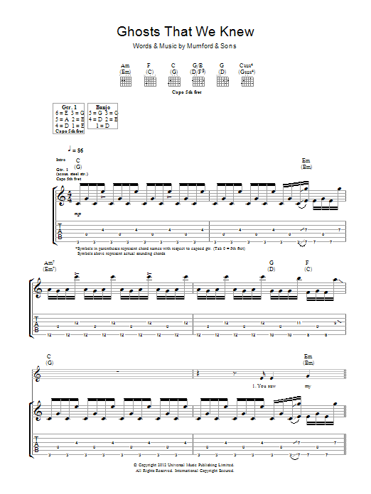 Mumford & Sons Ghosts That We Knew sheet music notes and chords arranged for Guitar Tab