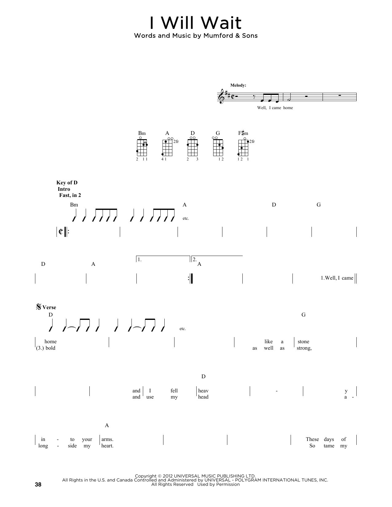Mumford & Sons I Will Wait (arr. Fred Sokolow) sheet music notes and chords arranged for Mandolin