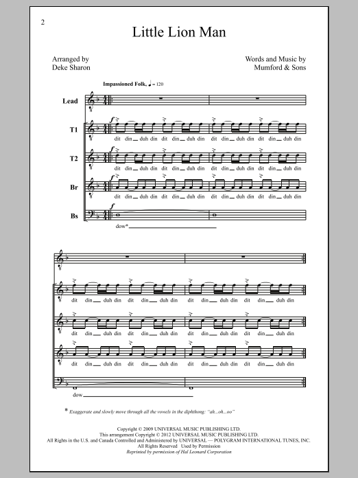 Mumford & Sons Little Lion Man (arr. Deke Sharon) sheet music notes and chords arranged for TTBB Choir