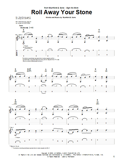 Mumford & Sons Roll Away Your Stone sheet music notes and chords arranged for Piano, Vocal & Guitar Chords (Right-Hand Melody)