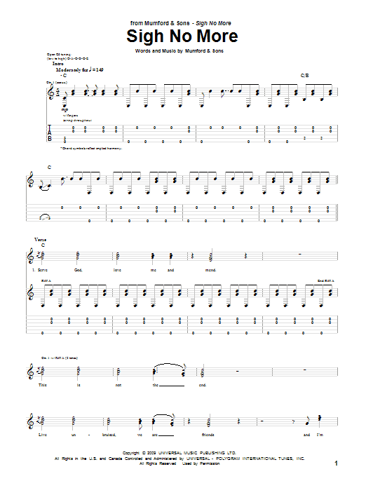 Mumford & Sons Sigh No More sheet music notes and chords arranged for Piano, Vocal & Guitar Chords