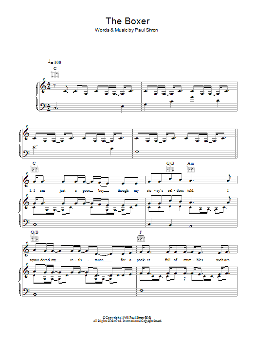 Mumford & Sons The Boxer sheet music notes and chords arranged for Piano, Vocal & Guitar Chords