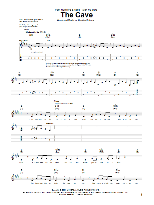 Mumford & Sons The Cave sheet music notes and chords arranged for Banjo Tab