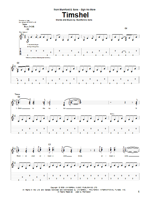 Mumford & Sons Timshel sheet music notes and chords arranged for Piano, Vocal & Guitar Chords