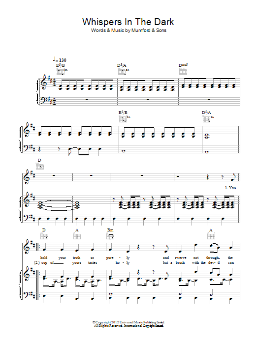 Mumford & Sons Whispers In The Dark sheet music notes and chords arranged for Guitar Tab