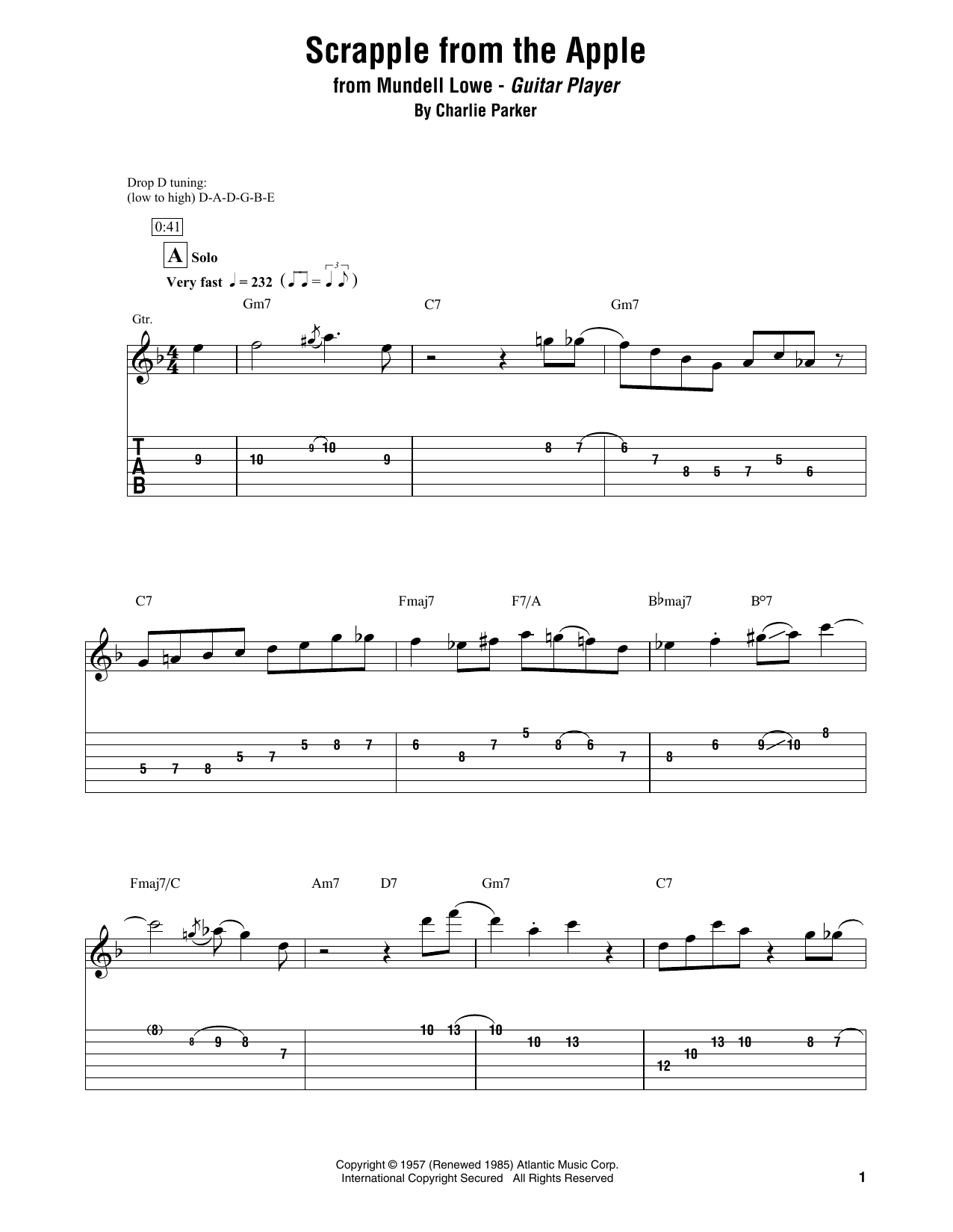 Mundell Low Scrapple From The Apple sheet music notes and chords arranged for Electric Guitar Transcription