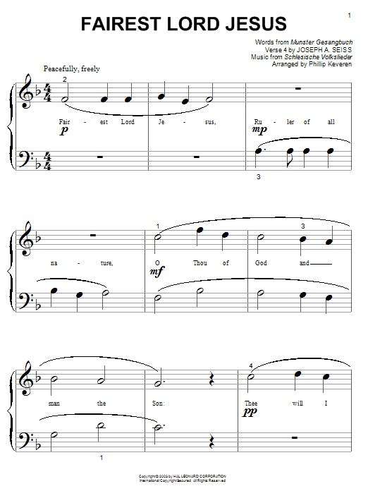 Munster Gesangbuch Fairest Lord Jesus (arr. Phillip Keveren) sheet music notes and chords arranged for Big Note Piano