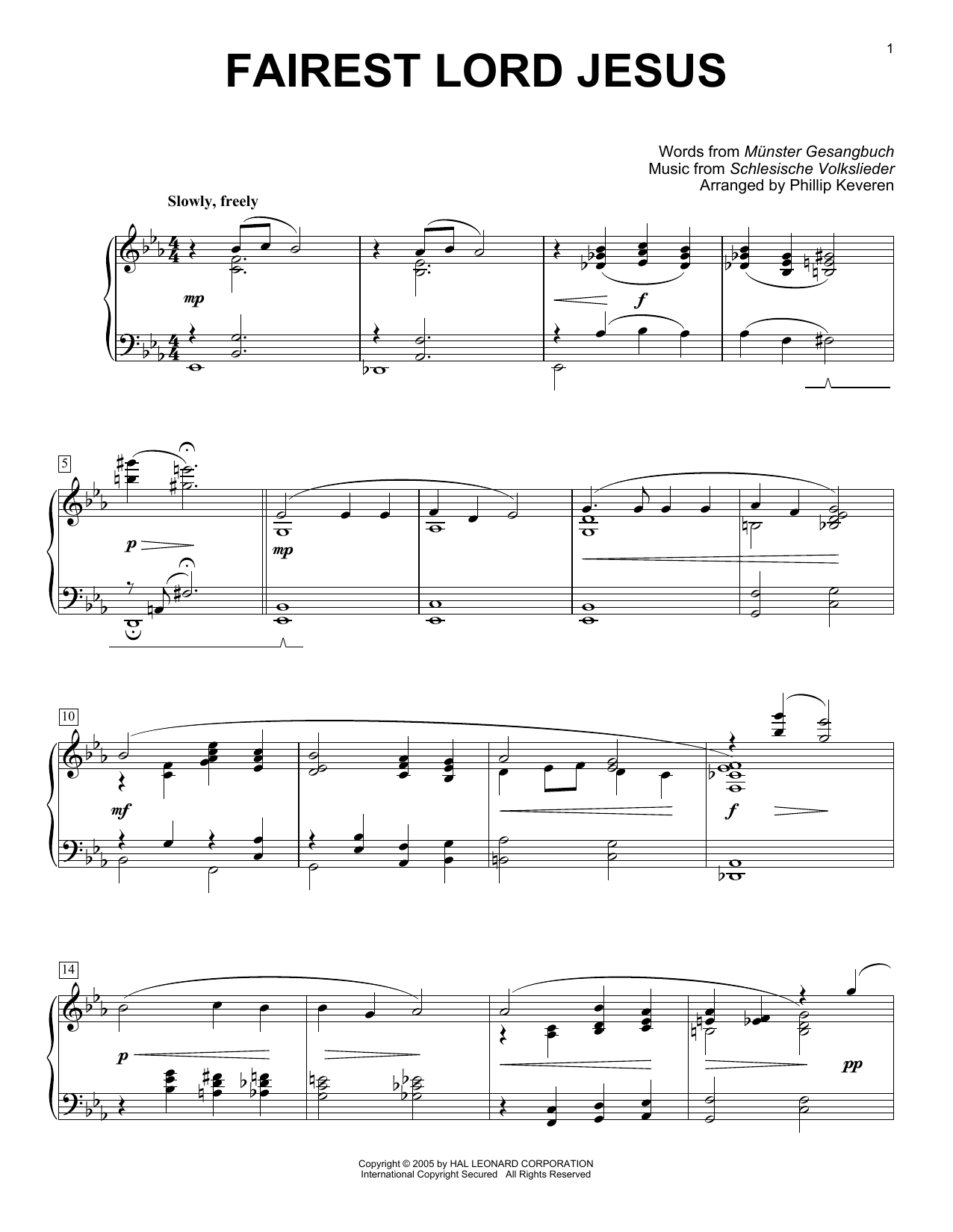 Munster Gesangbuch Fairest Lord Jesus [Jazz version] (arr. Phillip Keveren) sheet music notes and chords arranged for Piano Solo