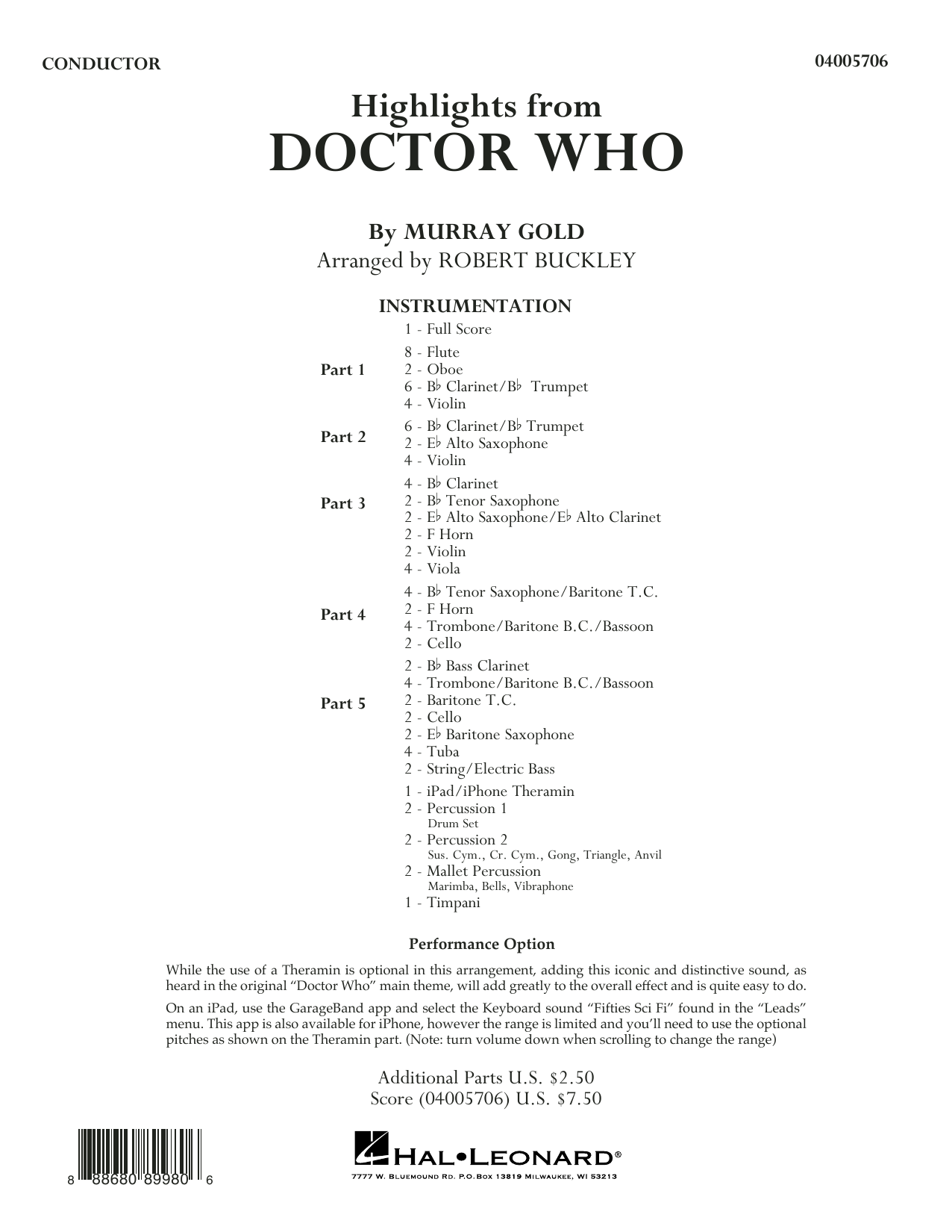 Murray Gold Highlights from Doctor Who (arr. Robert Buckley) - Conductor Score (Full Score) sheet music notes and chords arranged for Concert Band: Flex-Band