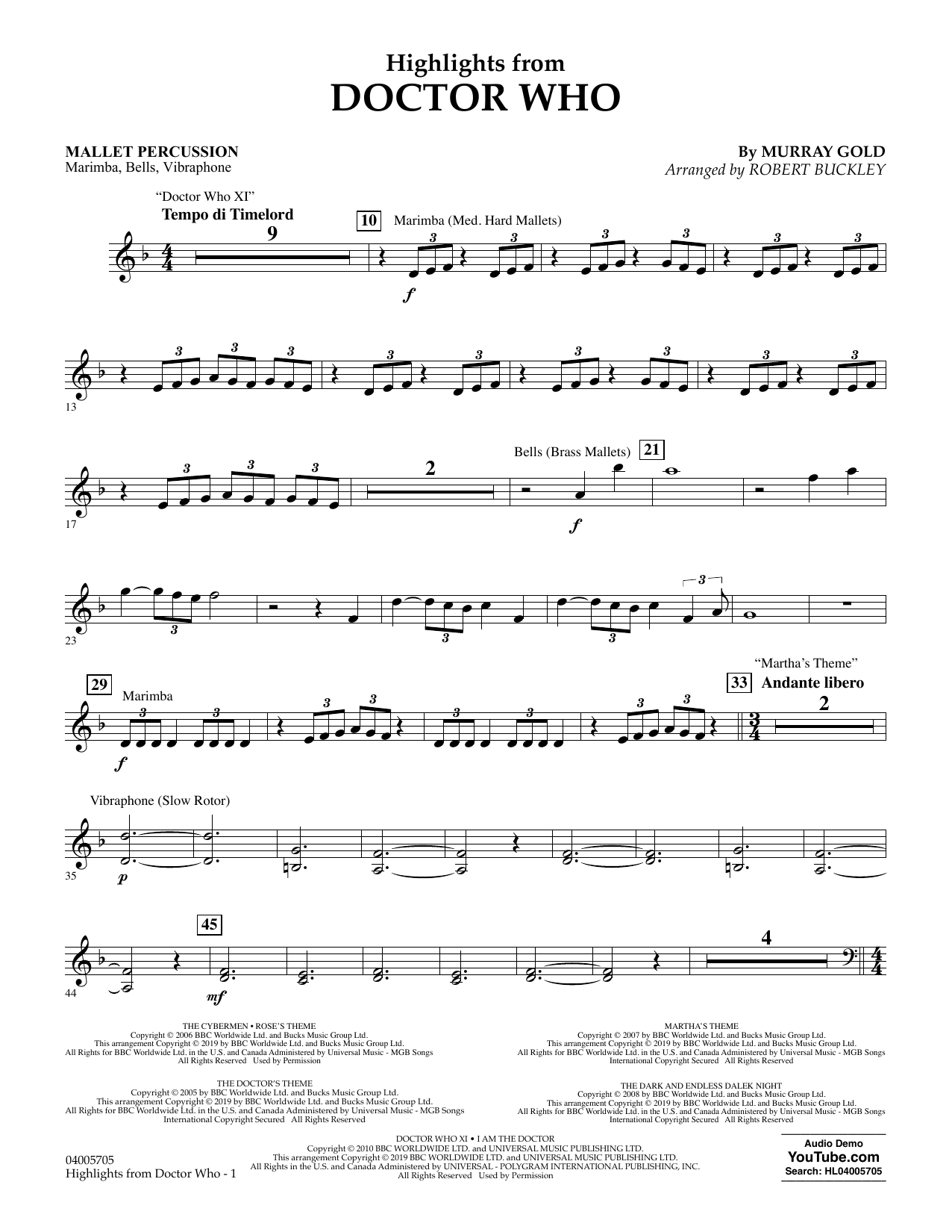 Murray Gold Highlights from Doctor Who (arr. Robert Buckley) - Mallet Percussion sheet music notes and chords arranged for Concert Band: Flex-Band