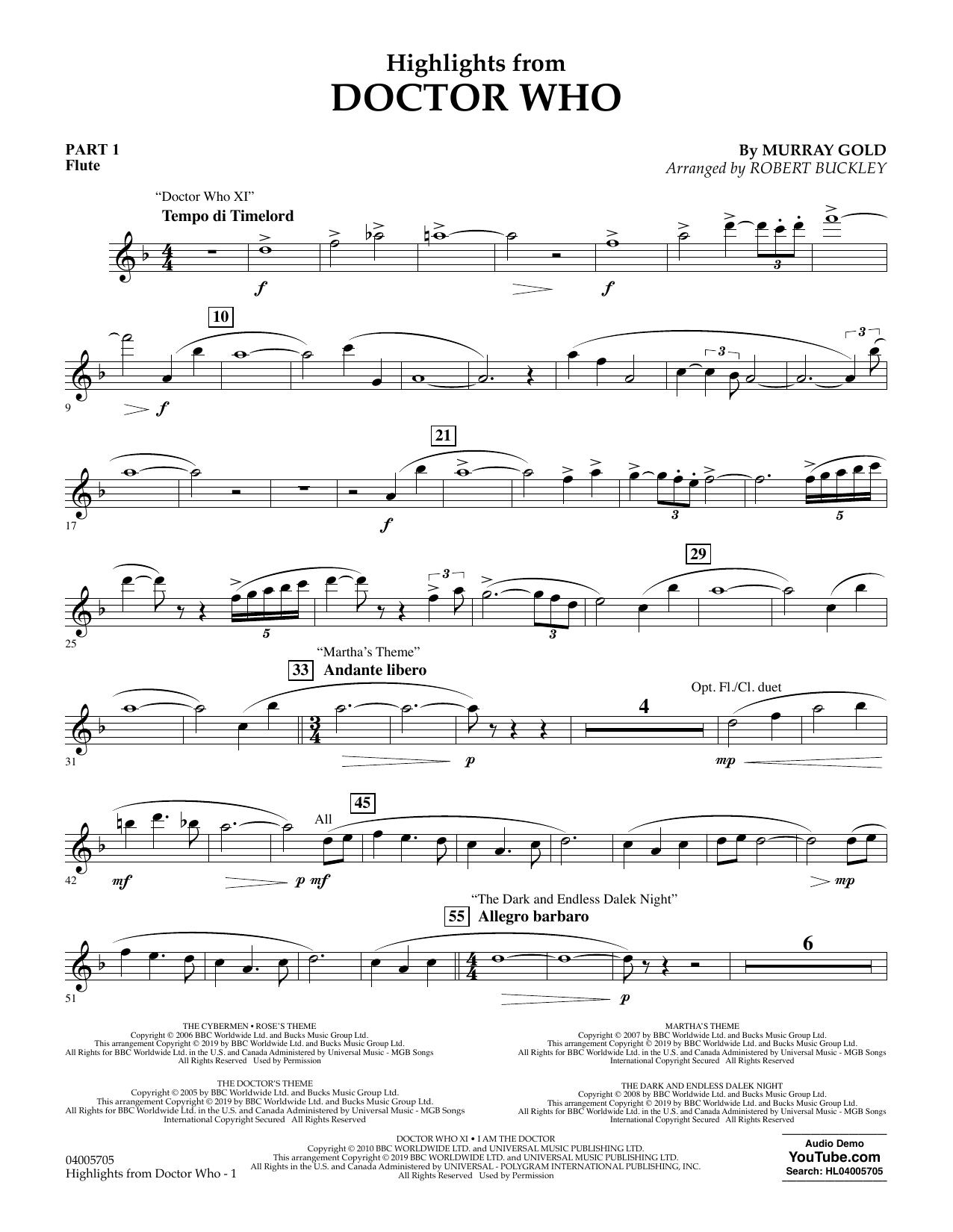 Murray Gold Highlights from Doctor Who (arr. Robert Buckley) - Pt.1 - Flute sheet music notes and chords arranged for Concert Band: Flex-Band
