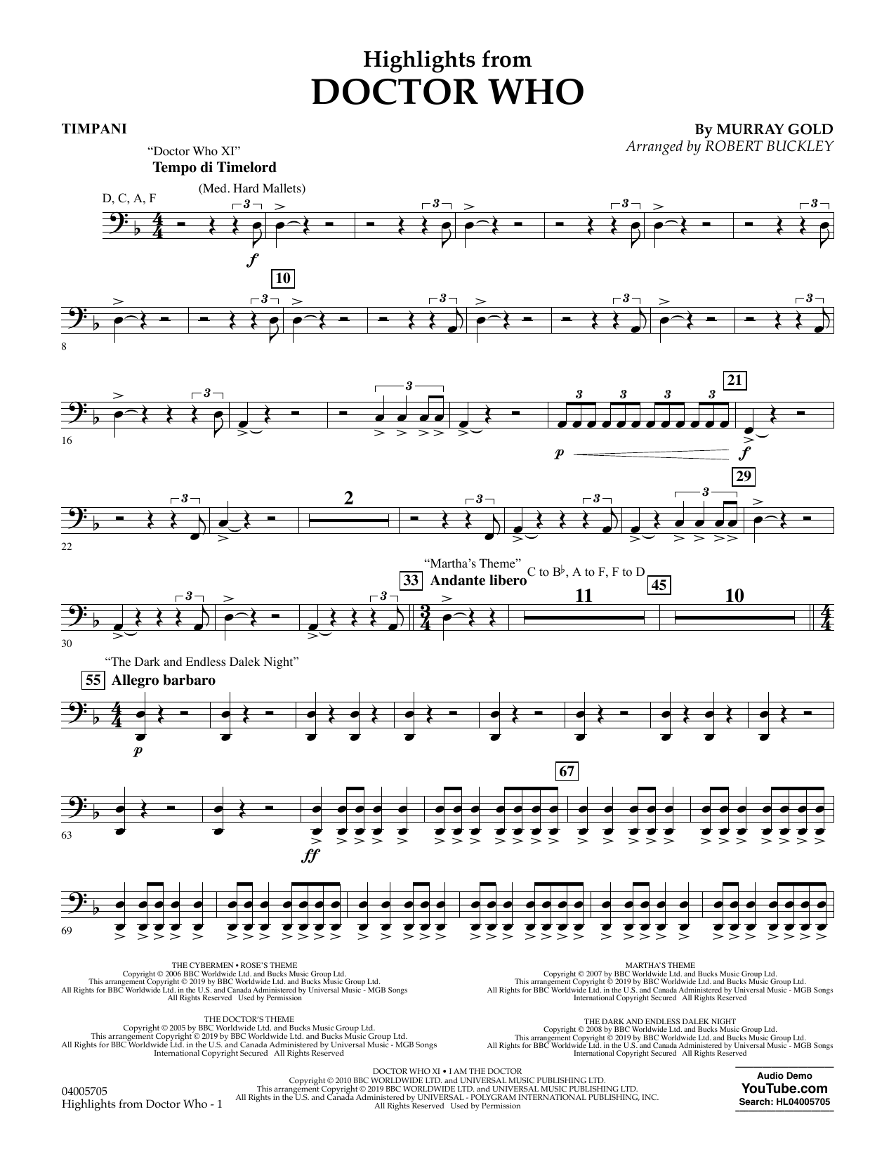 Murray Gold Highlights from Doctor Who (arr. Robert Buckley) - Timpani sheet music notes and chords arranged for Concert Band: Flex-Band