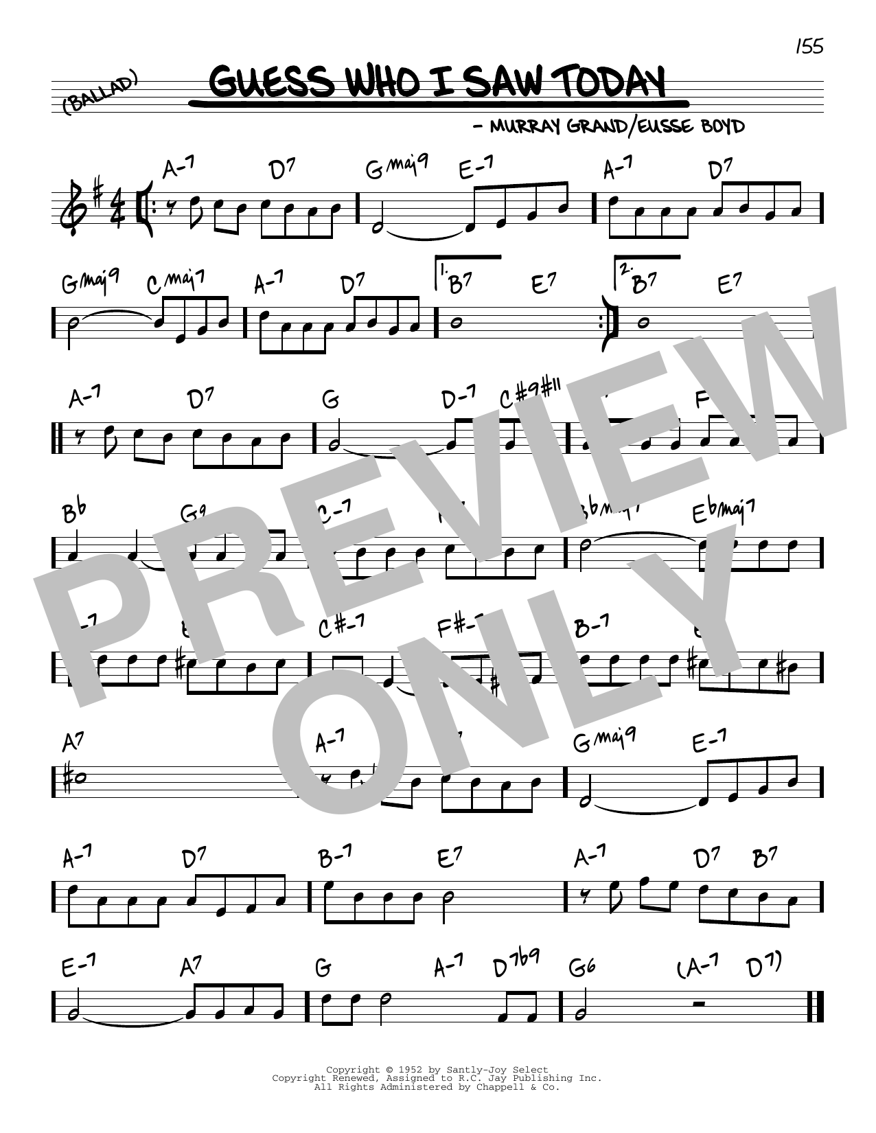 Murray Gr Guess Who I Saw Today sheet music notes and chords arranged for Real Book – Melody & Chords
