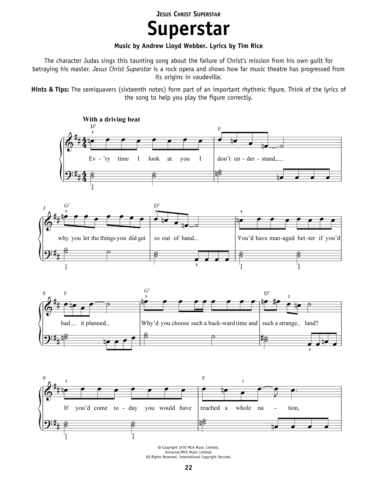 Murray Head w/Trinidad Singers Superstar (from Jesus Christ Superstar) sheet music notes and chords arranged for Really Easy Piano