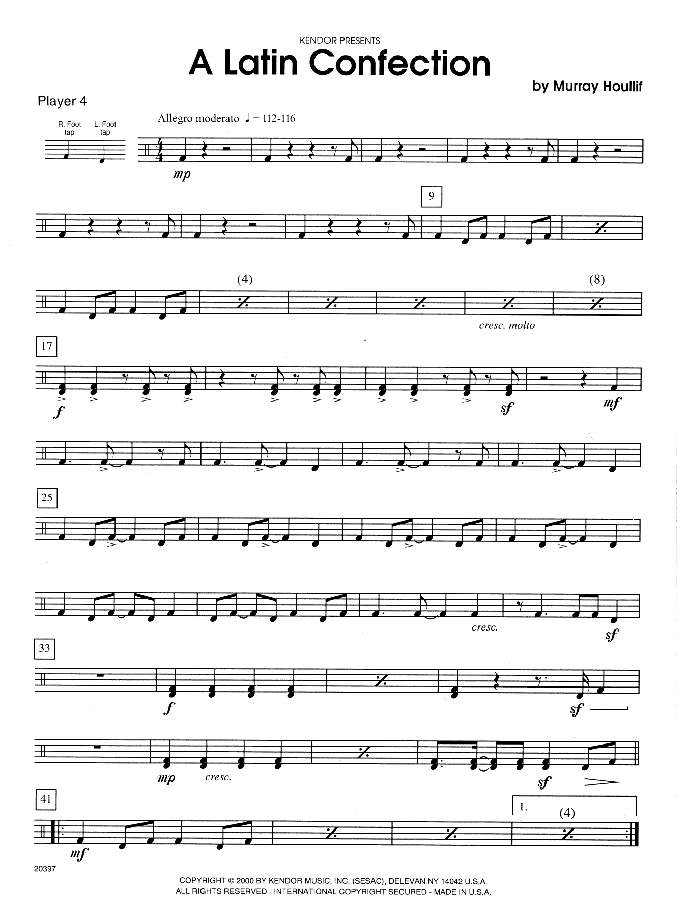 Murray Houllif A Latin Confection - Percussion 4 sheet music notes and chords arranged for Percussion Ensemble