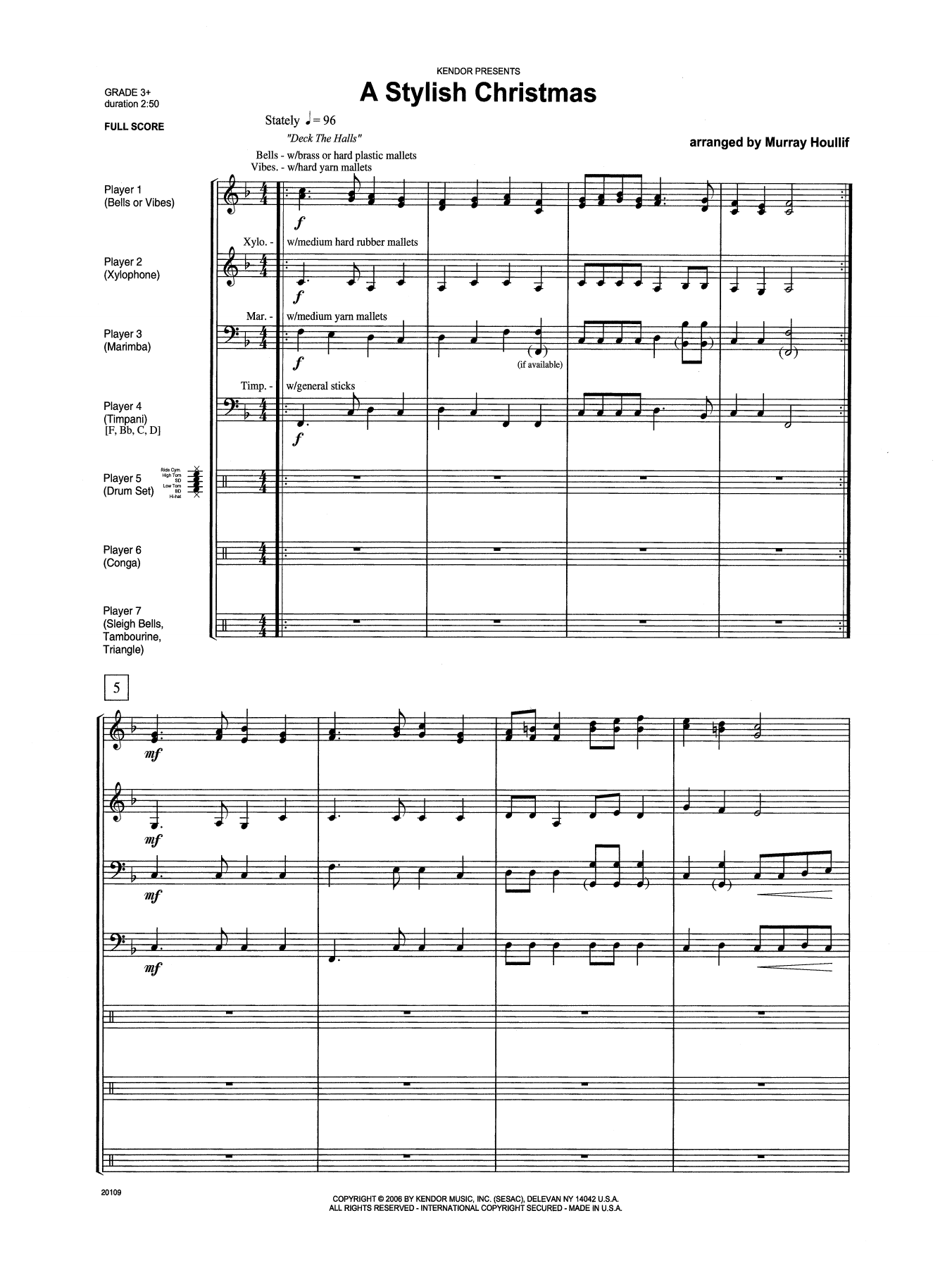 Murray Houllif A Stylish Christmas - Full Score sheet music notes and chords arranged for Percussion Ensemble