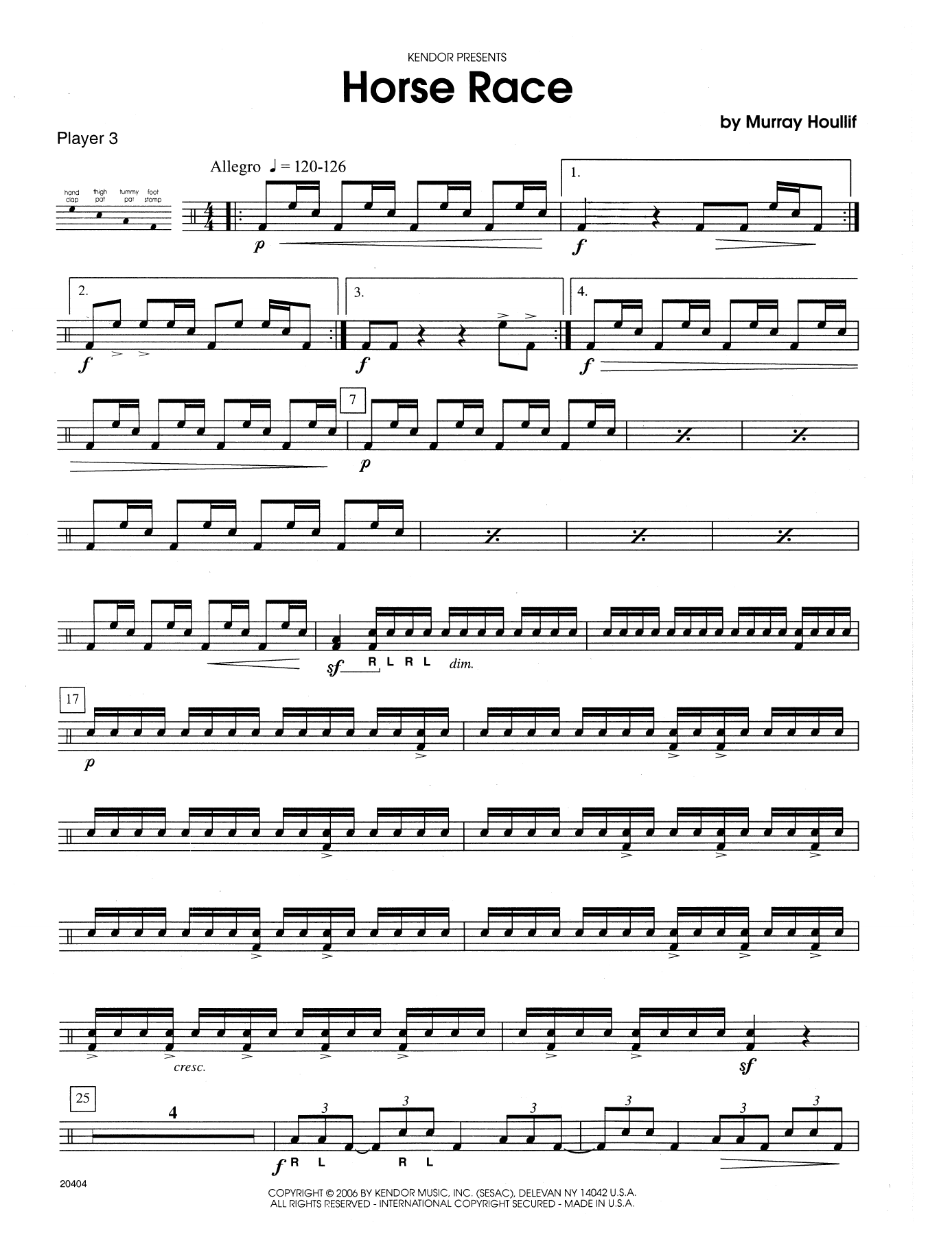Murray Houllif Horse Race - Percussion 3 sheet music notes and chords arranged for Percussion Ensemble