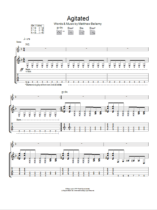 Muse Agitated sheet music notes and chords arranged for Guitar Tab