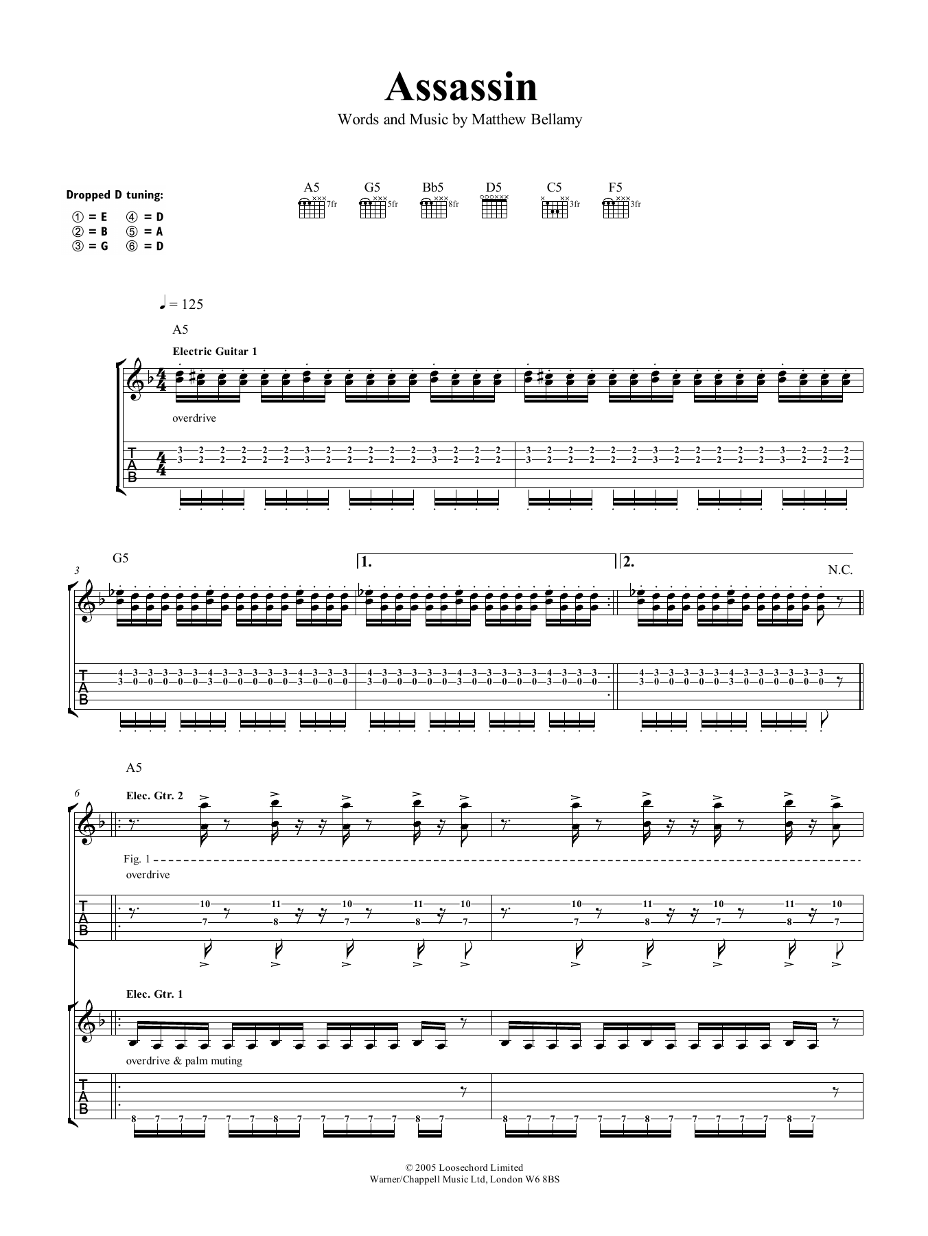 Muse Assassin sheet music notes and chords arranged for Guitar Tab