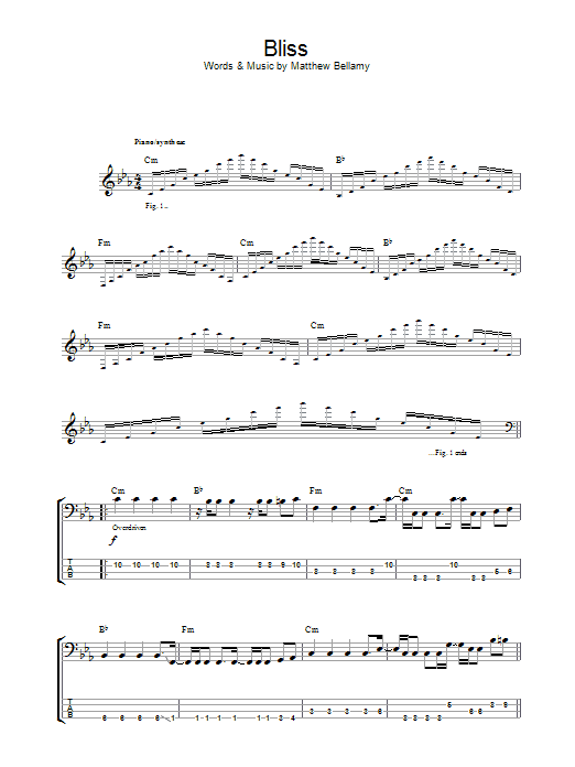 Muse Bliss sheet music notes and chords arranged for Drums
