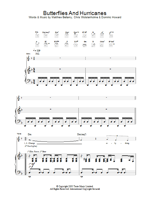 Muse Butterflies And Hurricanes sheet music notes and chords arranged for Guitar Tab