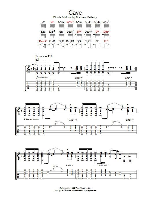Muse Cave sheet music notes and chords arranged for Guitar Tab