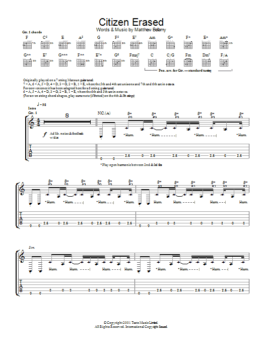 Muse Citizen Erased sheet music notes and chords arranged for Guitar Tab