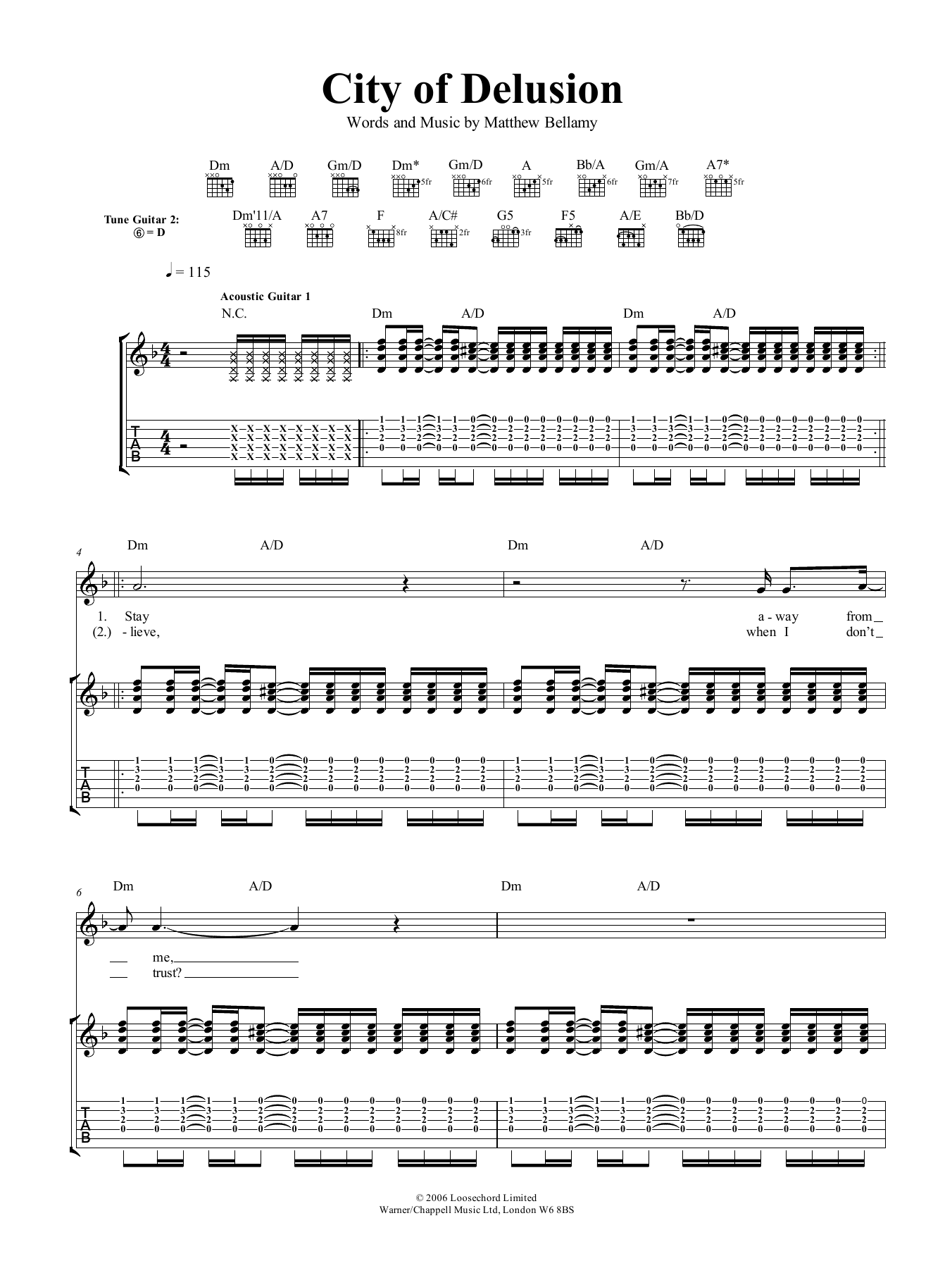 Muse City Of Delusion sheet music notes and chords arranged for Guitar Tab