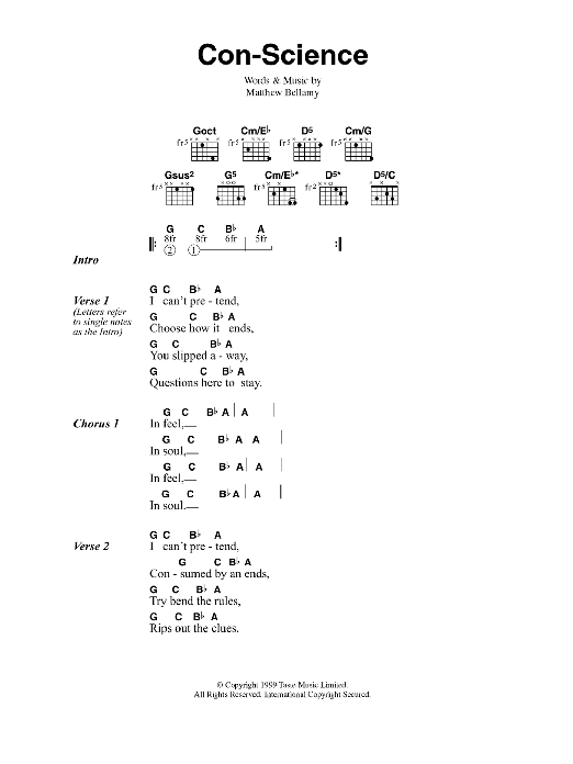 Muse Con-Science sheet music notes and chords arranged for Guitar Chords/Lyrics