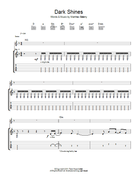Muse Dark Shines sheet music notes and chords arranged for Guitar Tab